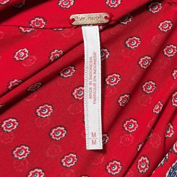 Free People Women’s M Red Bandana Paisley Easy Rider Sheer Chiffon Button Shirt - Picture 3 of 10